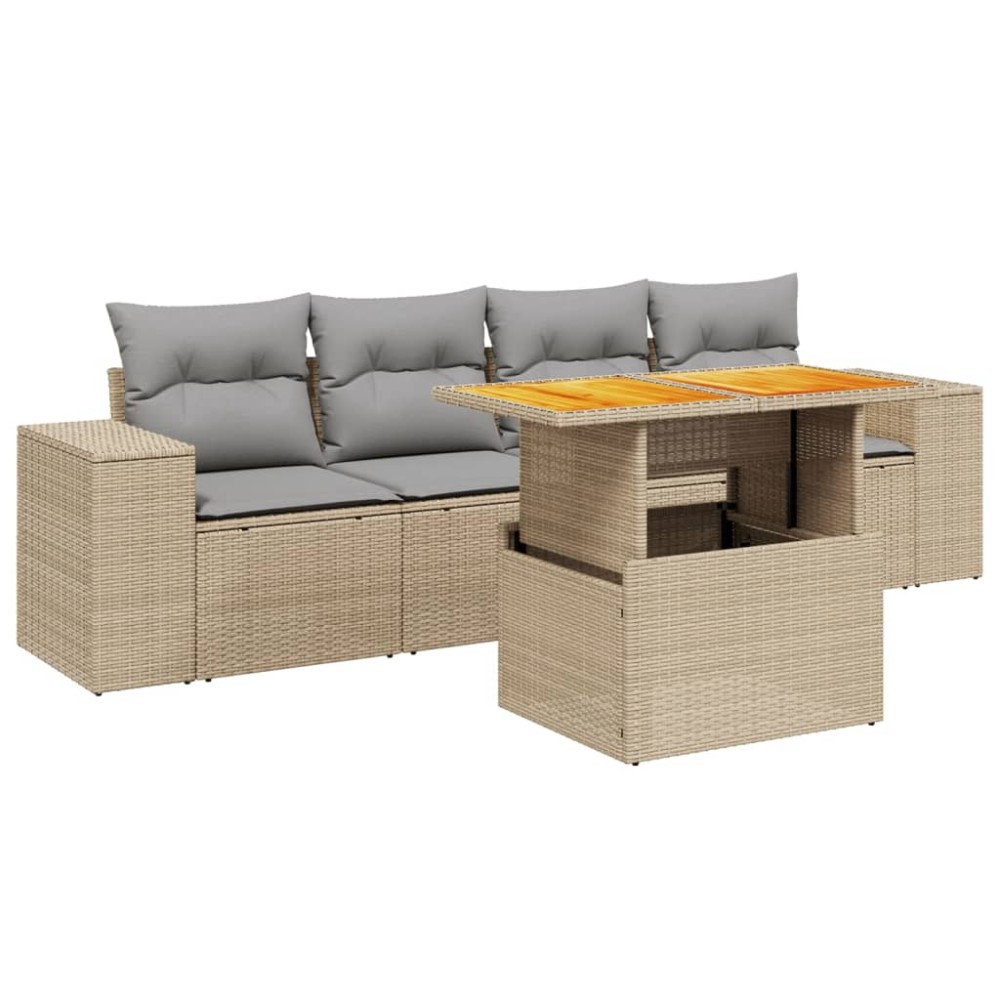 vidaXL Set canapele de grădină cu perne, 5 piese, bej, poliratan