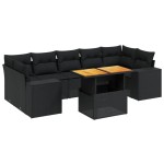 vidaXL Set mobilier de grădină cu perne, 8 piese, negru, poliratan