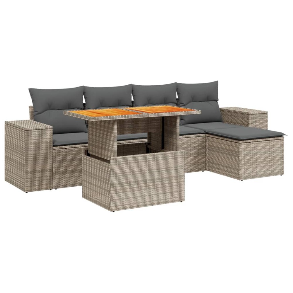 vidaXL Set mobilier grădină cu perne, 6 piese, gri, poliratan