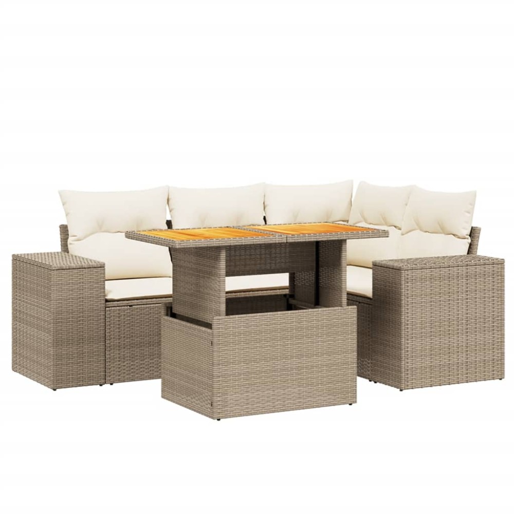 vidaXL Set canapele de grădină cu perne, 5 piese, bej, poliratan