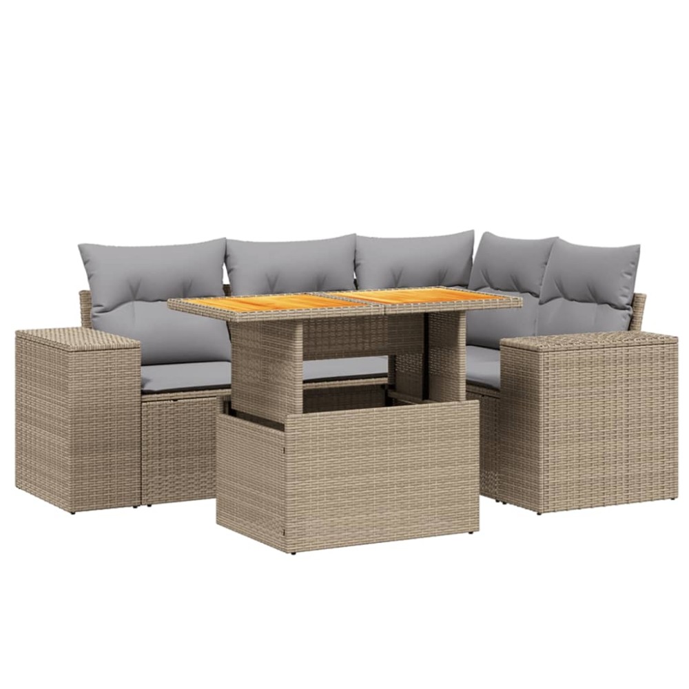vidaXL Set canapele de grădină cu perne, 5 piese, bej, poliratan
