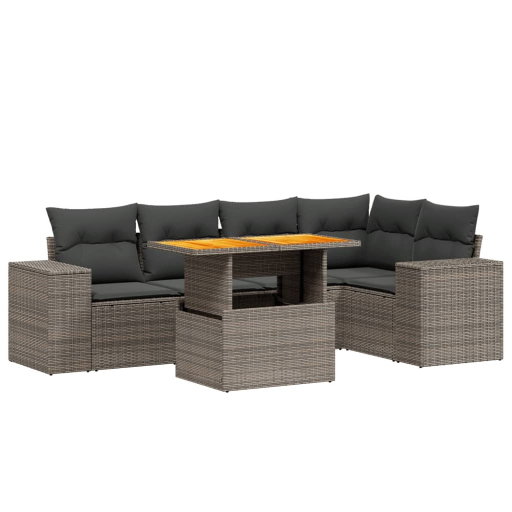 vidaXL Set mobilier grădină cu perne, 6 piese, gri, poliratan