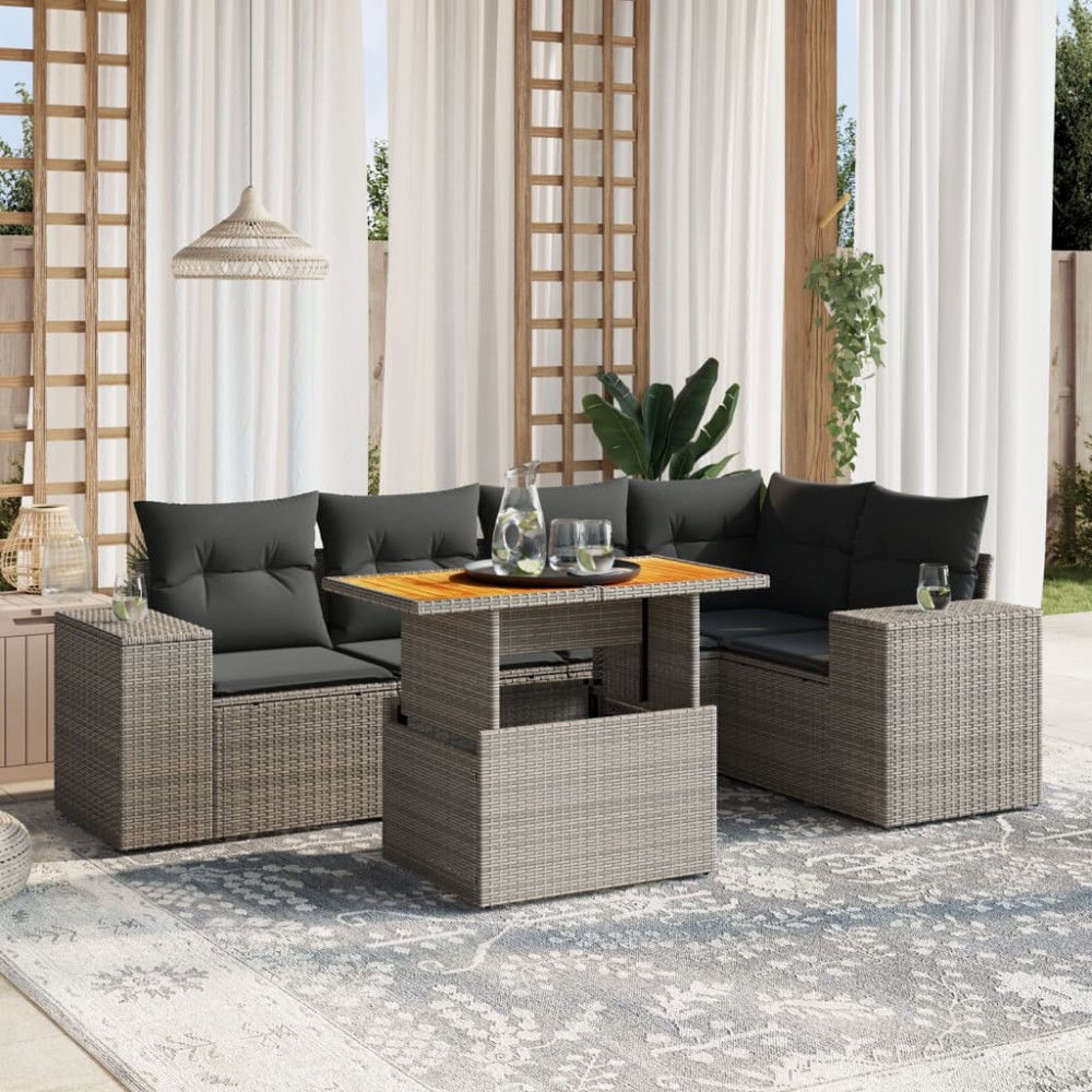 vidaXL Set mobilier grădină cu perne, 6 piese, gri, poliratan