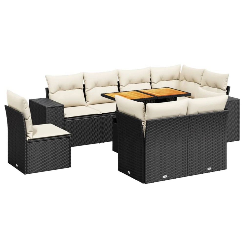vidaXL Set mobilier de grădină cu perne, 9 piese, negru, poliratan