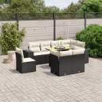 vidaXL Set mobilier de grădină cu perne, 9 piese, negru, poliratan