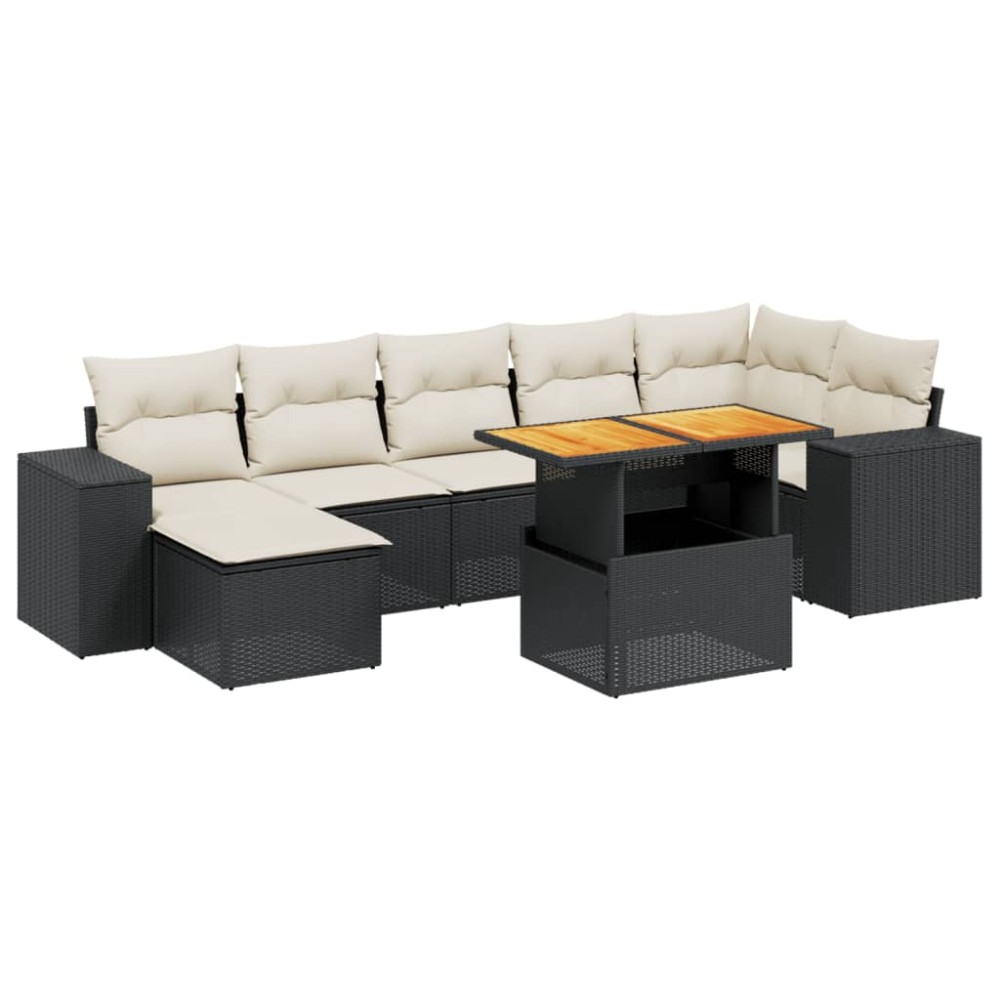 vidaXL Set mobilier de grădină cu perne, 8 piese, negru, poliratan