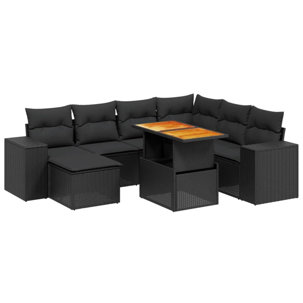 vidaXL Set mobilier de grădină cu perne, 8 piese, negru, poliratan