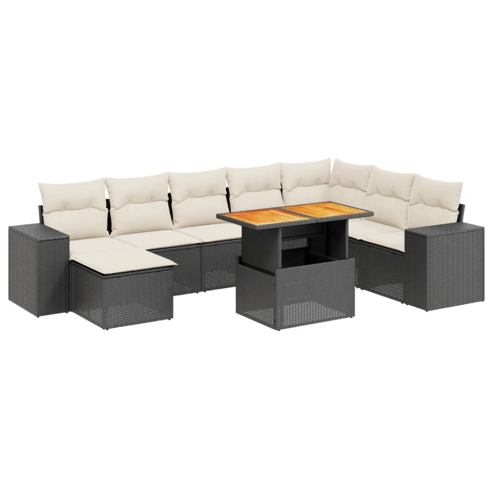 vidaXL Set mobilier de grădină cu perne, 9 piese, negru, poliratan