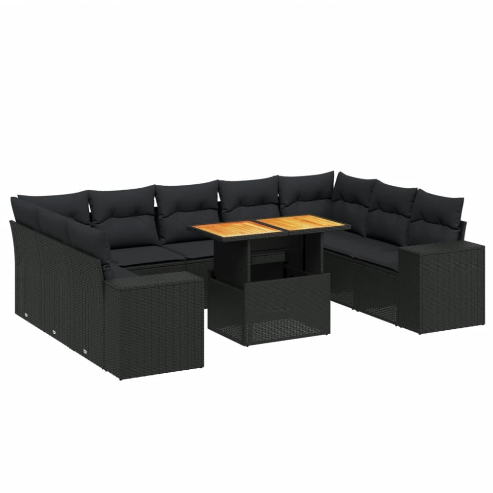 vidaXL Set canapele de grădină cu perne, 10 piese, negru, poliratan