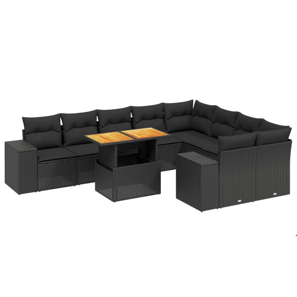 vidaXL Set canapele de grădină cu perne, 10 piese, negru, poliratan