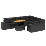 vidaXL Set canapele de grădină cu perne, 10 piese, negru, poliratan