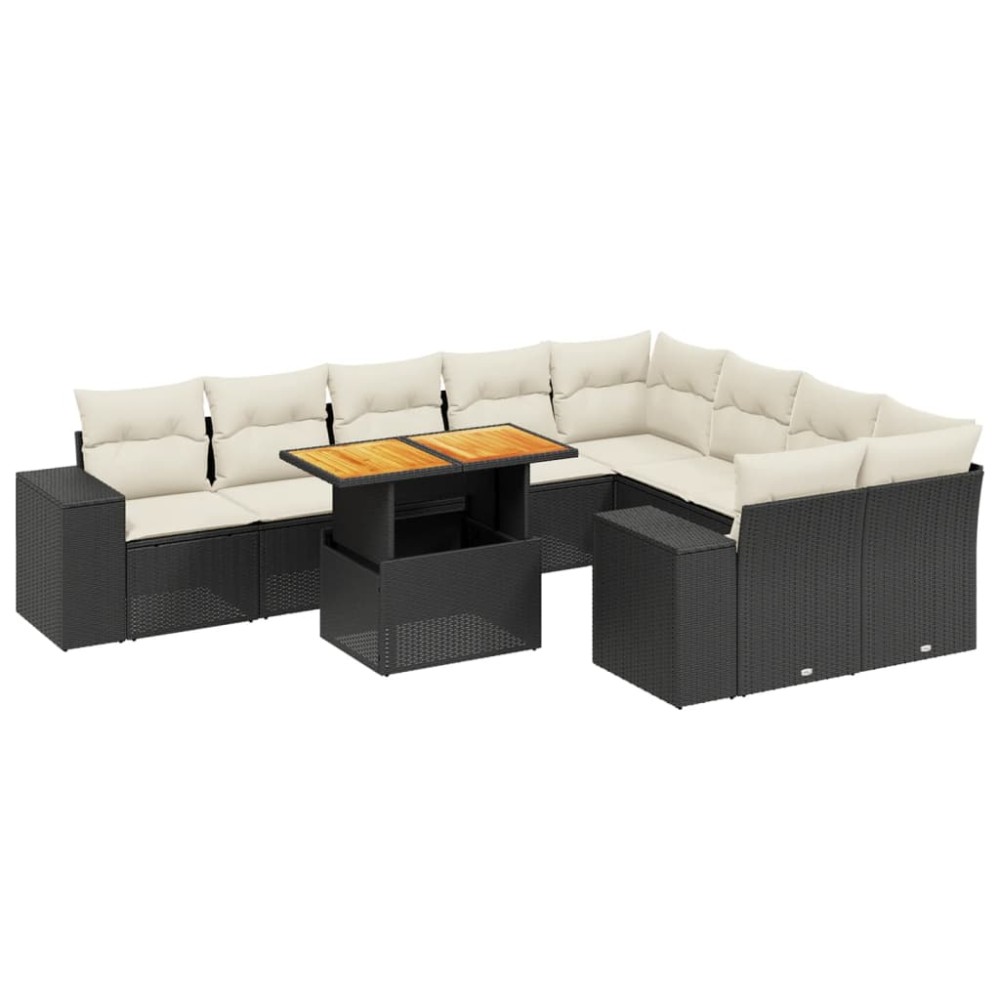 vidaXL Set canapele de grădină cu perne, 10 piese, negru, poliratan