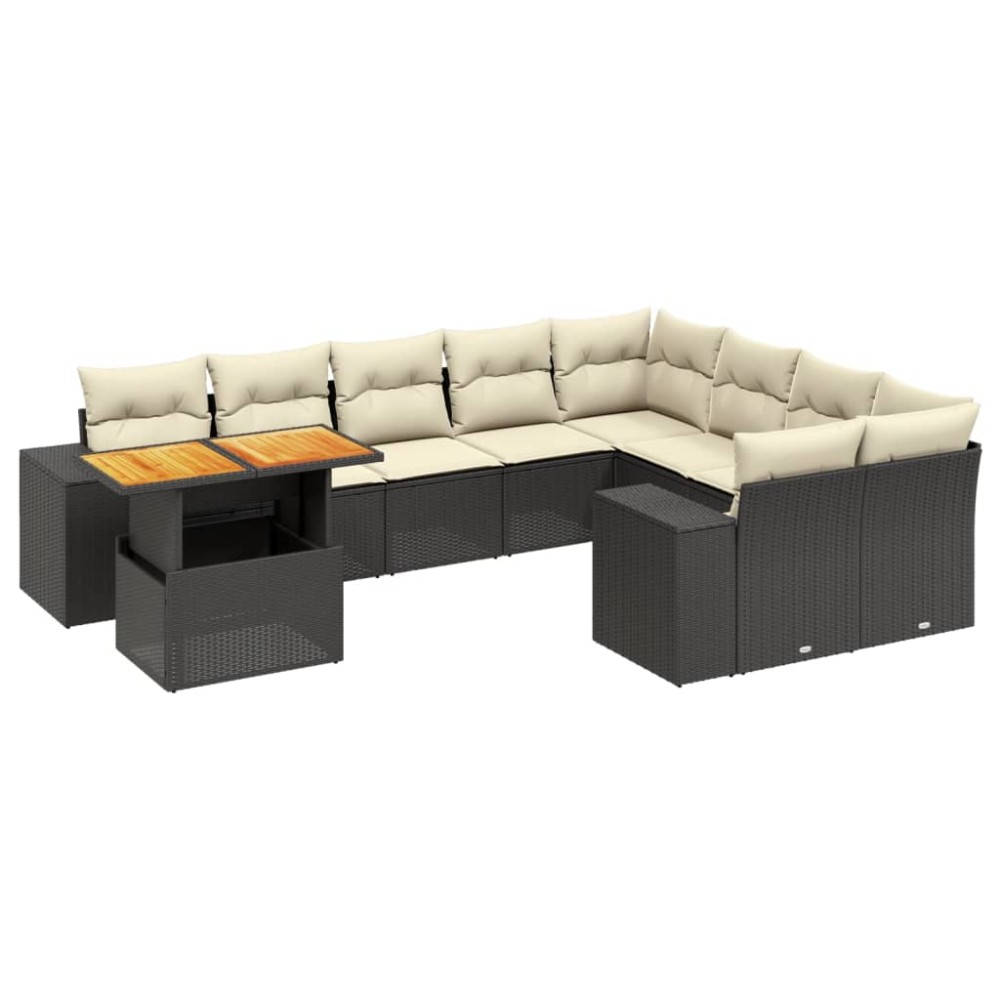 vidaXL Set canapele de grădină cu perne, 10 piese, negru, poliratan