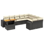 vidaXL Set canapele de grădină cu perne, 10 piese, negru, poliratan