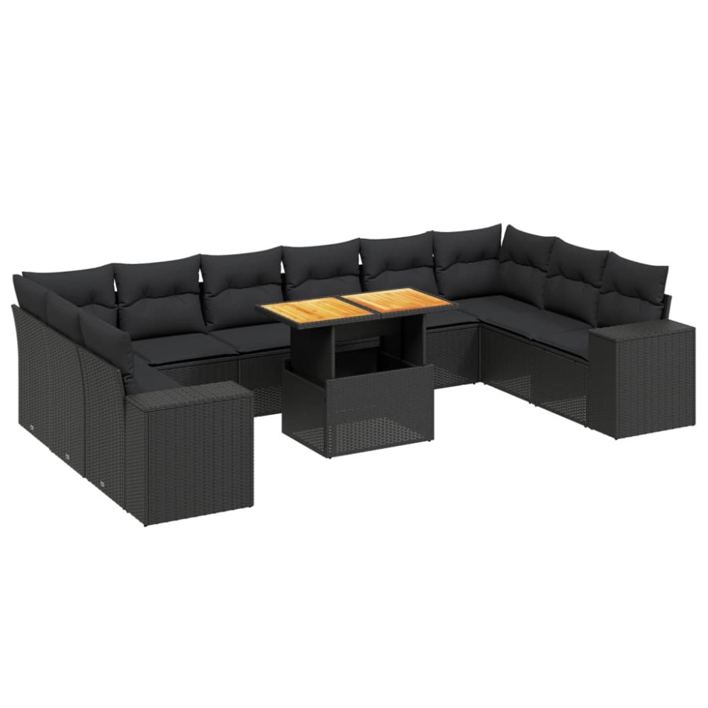 vidaXL Set canapele de grădină cu perne, 11 piese, negru, poliratan