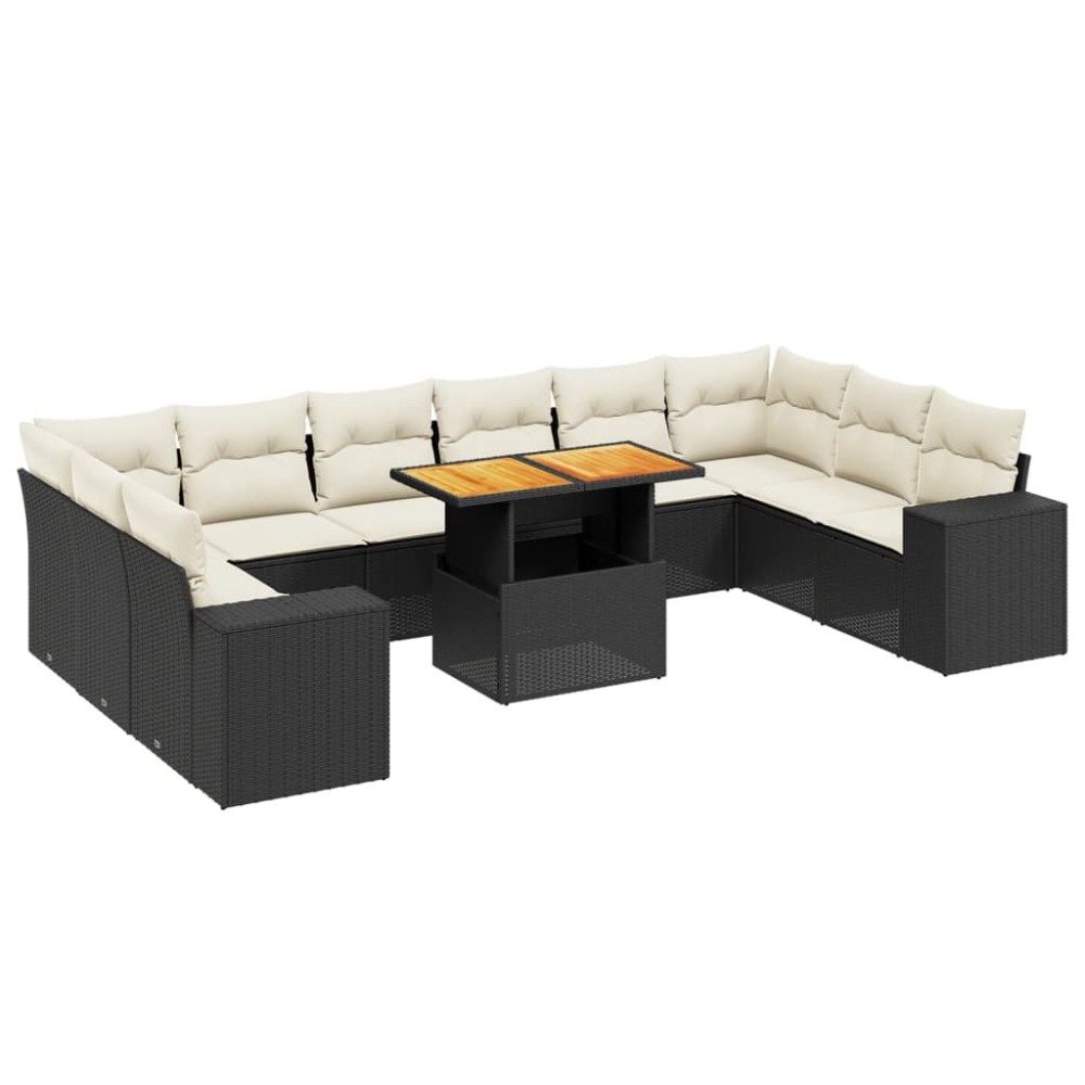 vidaXL Set canapele de grădină cu perne, 11 piese, negru, poliratan