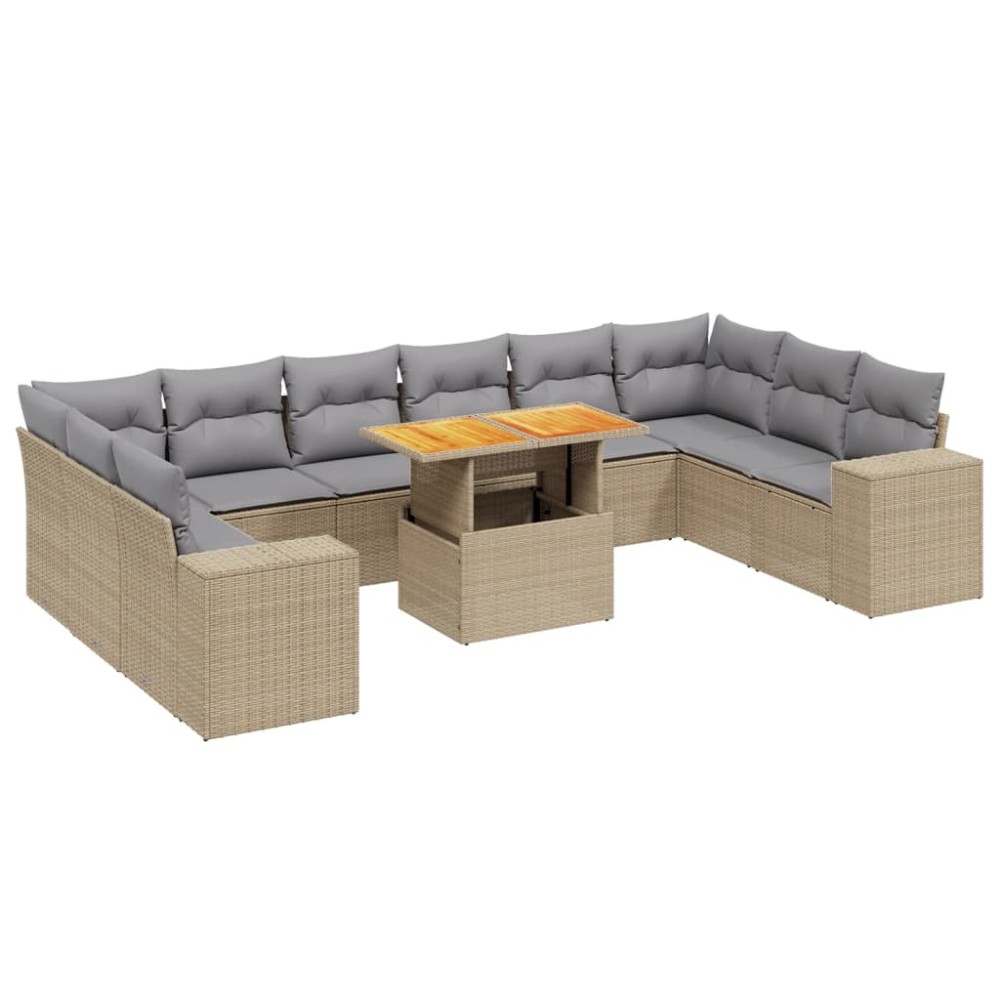vidaXL Set canapele de grădină cu perne, 11 piese, bej, poliratan