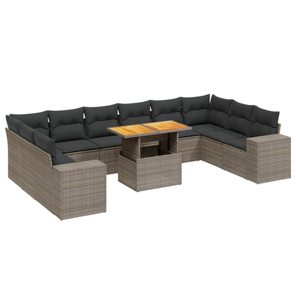 vidaXL Set canapele de grădină cu perne, 11 piese, gri, poliratan