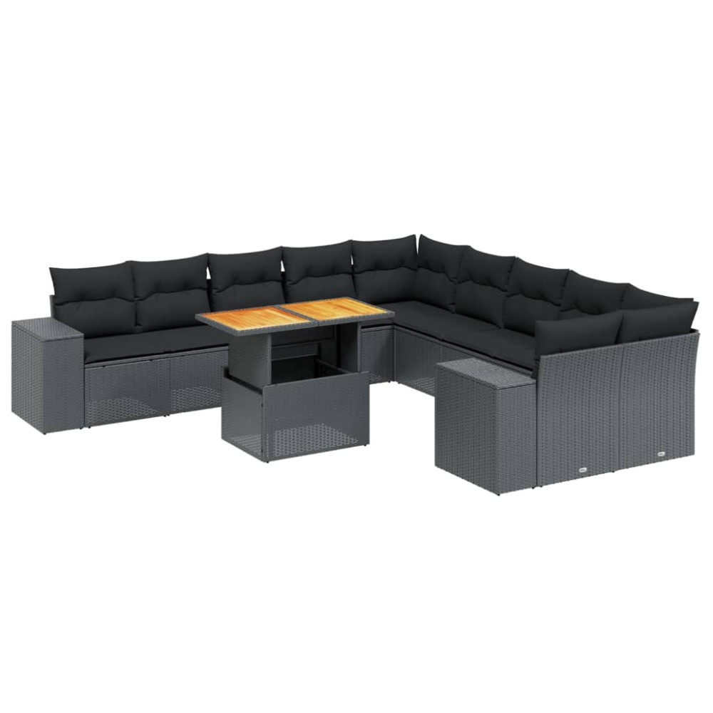 vidaXL Set canapele de grădină cu perne, 11 piese, negru, poliratan