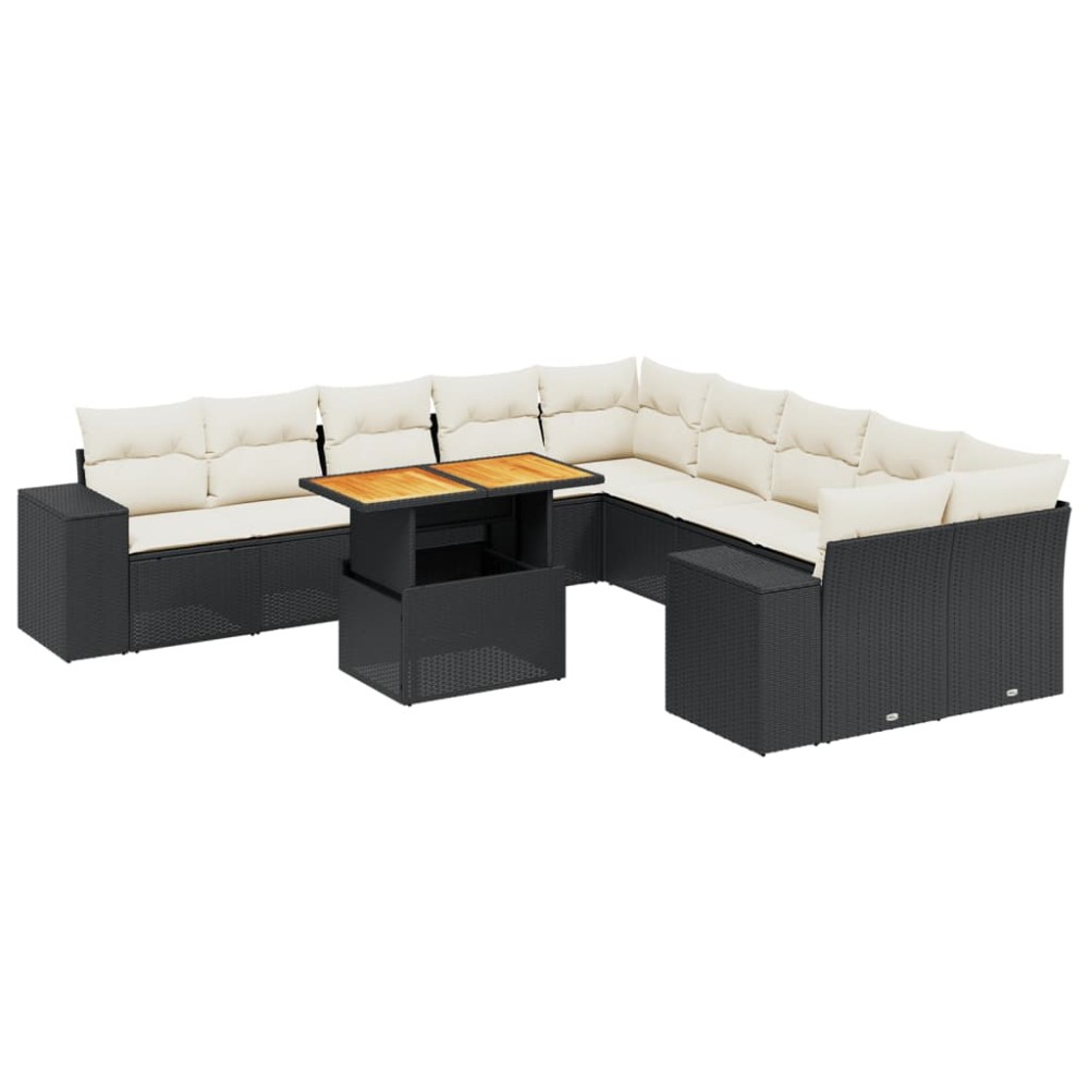 vidaXL Set canapele de grădină cu perne, 11 piese, negru, poliratan