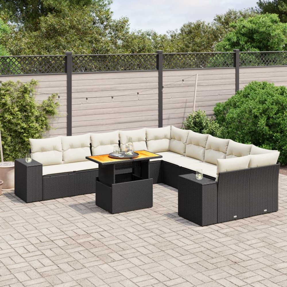 vidaXL Set canapele de grădină cu perne, 11 piese, negru, poliratan