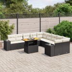 vidaXL Set canapele de grădină cu perne, 11 piese, negru, poliratan