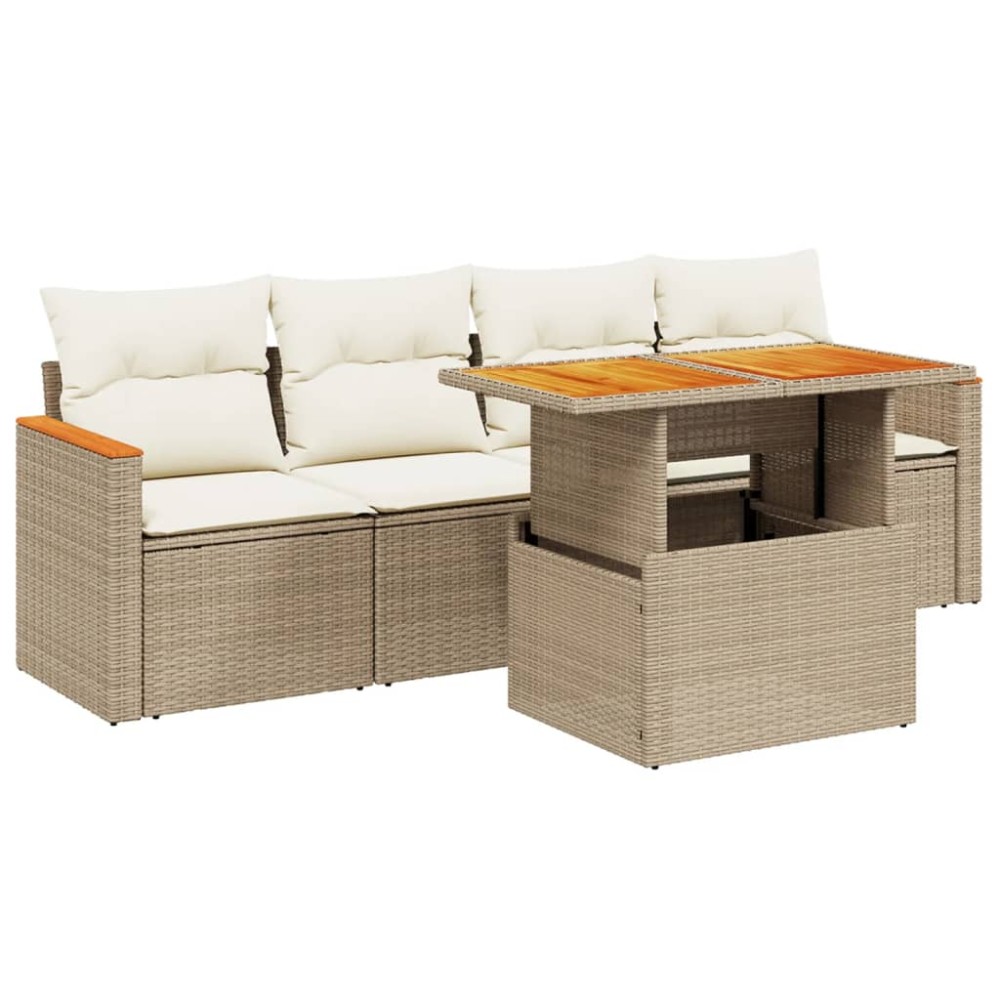 vidaXL Set canapele de grădină cu perne, 5 piese, bej, poliratan