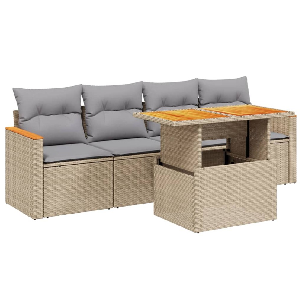 vidaXL Set canapele de grădină cu perne, 5 piese, bej, poliratan