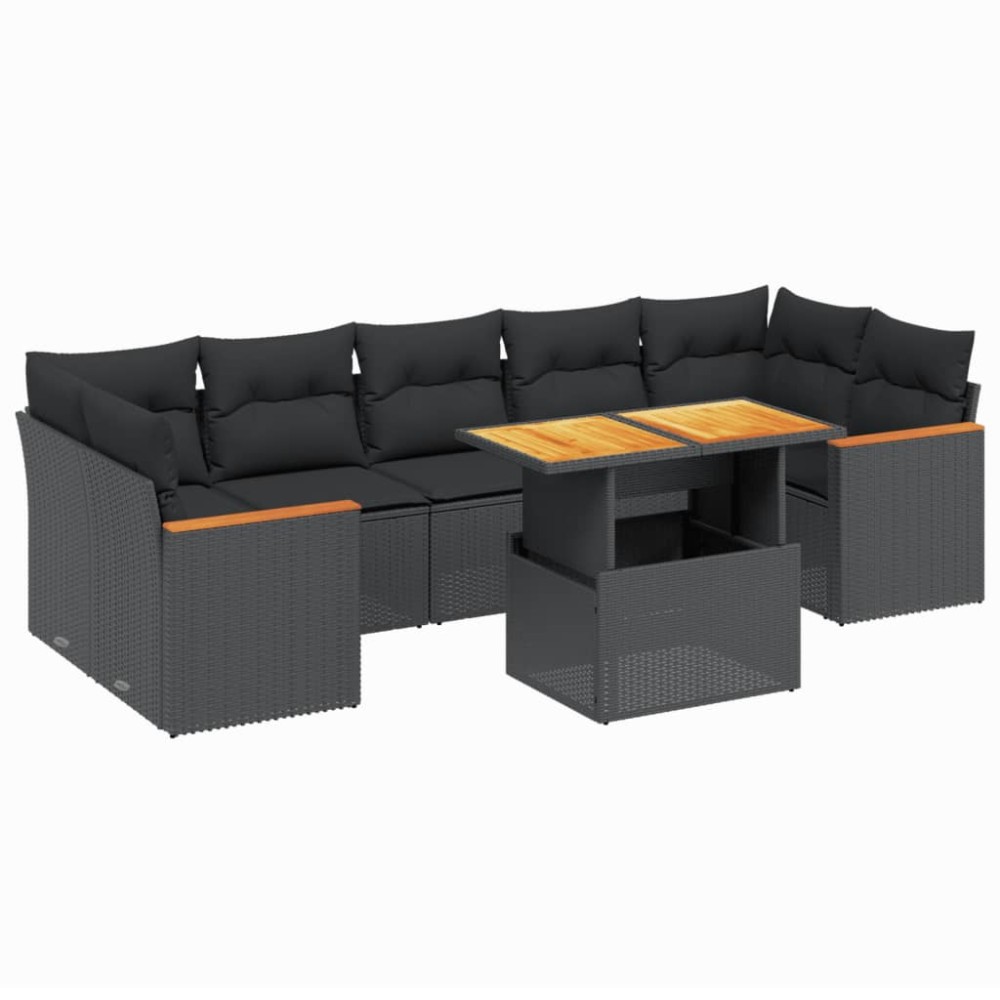 vidaXL Set mobilier de grădină cu perne, 8 piese, negru, poliratan