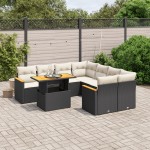 vidaXL Set mobilier de grădină cu perne, 9 piese, negru, poliratan vidaXL Set mobilier de grădină cu perne, 9 piese, negru, poliratan