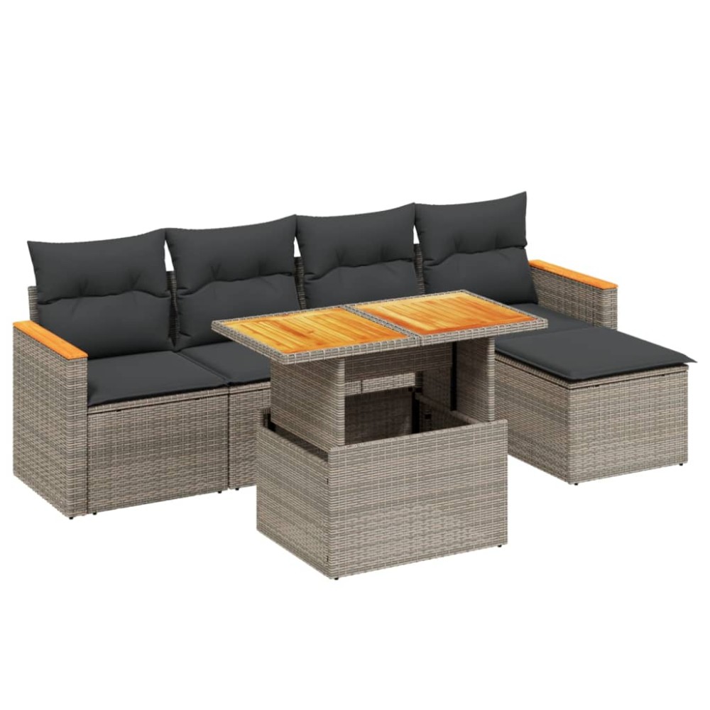 vidaXL Set mobilier grădină cu perne, 6 piese, gri, poliratan