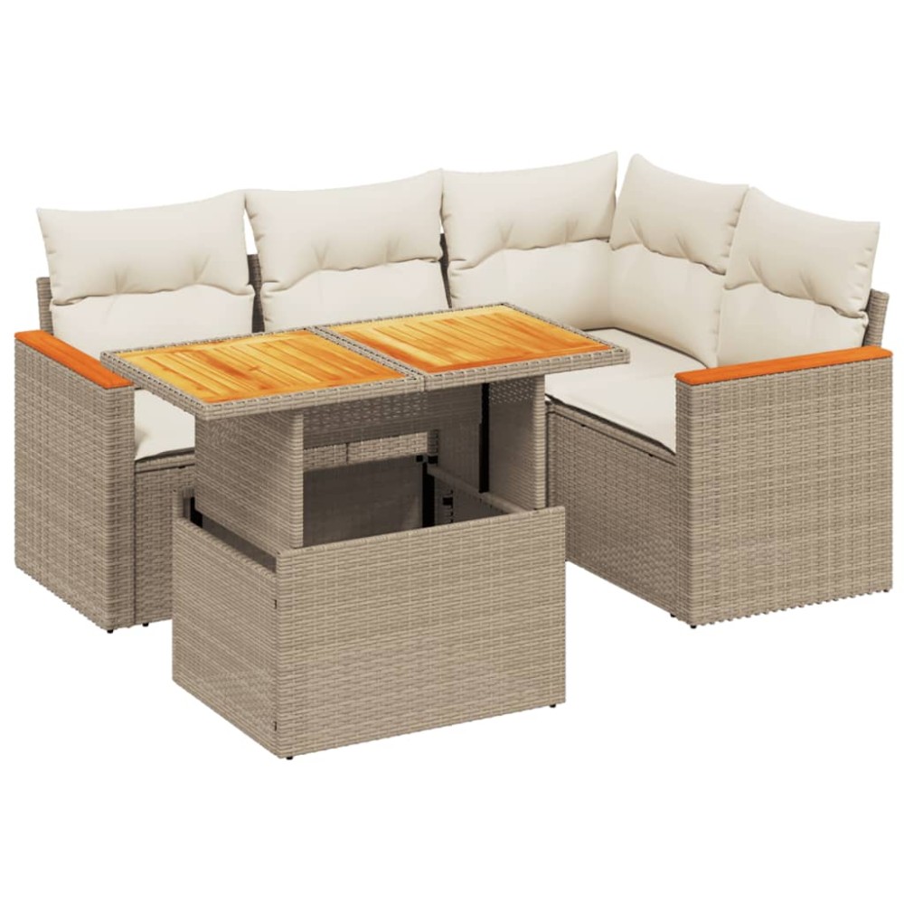 vidaXL Set canapele de grădină cu perne, 5 piese, bej, poliratan