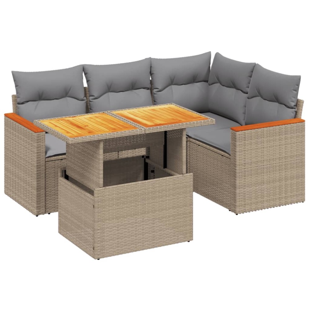 vidaXL Set canapele de grădină cu perne, 5 piese, bej, poliratan