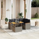 vidaXL Set canapea de grădină cu perne, 5 piese, gri, poliratan vidaXL Set canapea de grădină cu perne, 5 piese, gri, poliratan