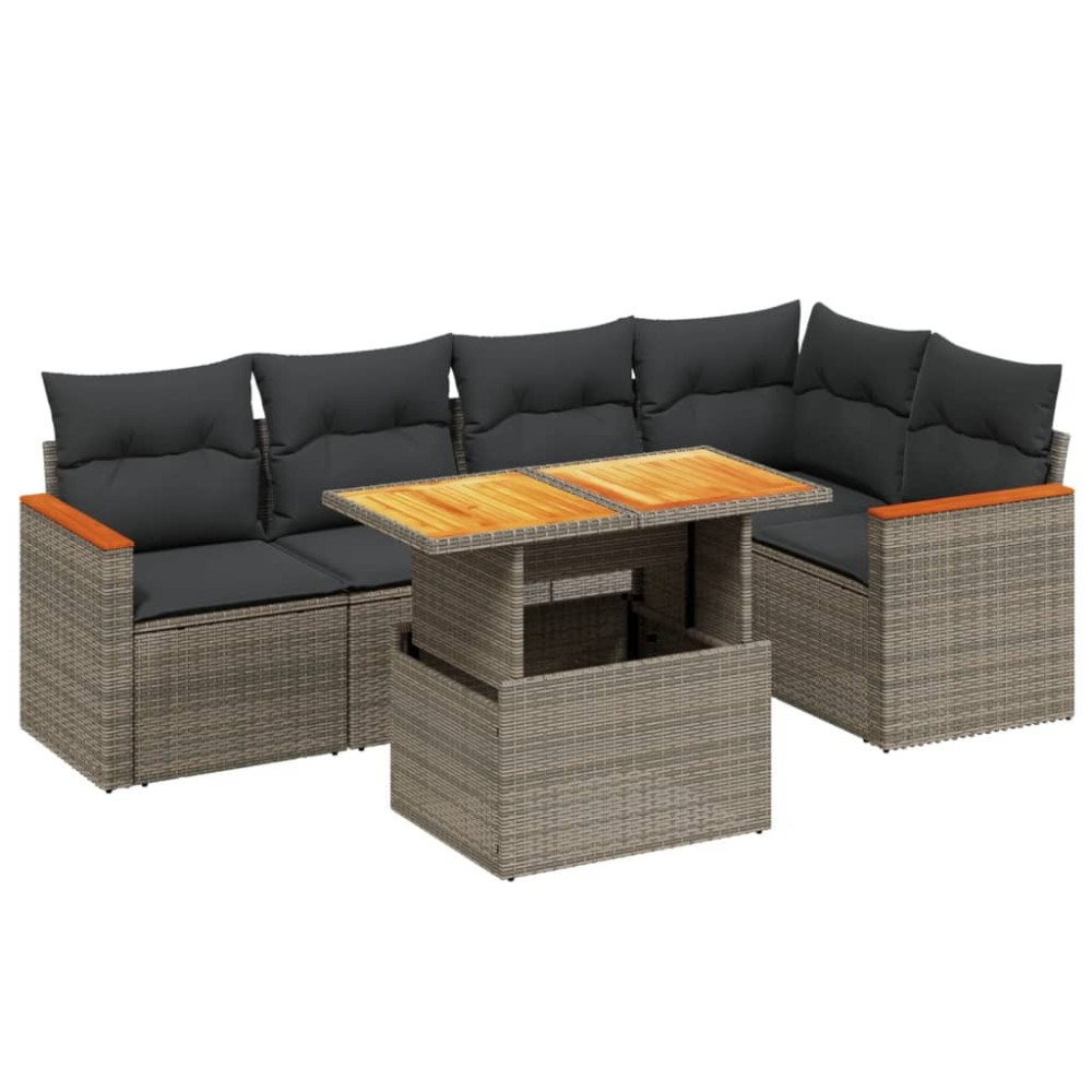 vidaXL Set mobilier grădină cu perne, 6 piese, gri, poliratan