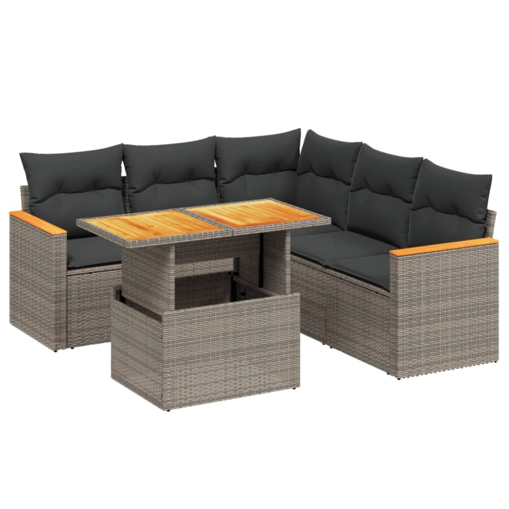 vidaXL Set mobilier grădină cu perne, 6 piese, gri, poliratan