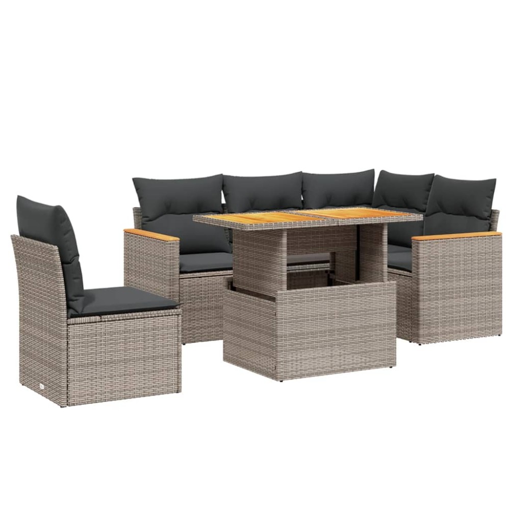 vidaXL Set mobilier grădină cu perne, 6 piese, gri, poliratan