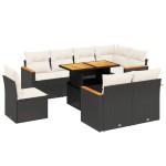 vidaXL Set mobilier de grădină cu perne, 9 piese, negru, poliratan
