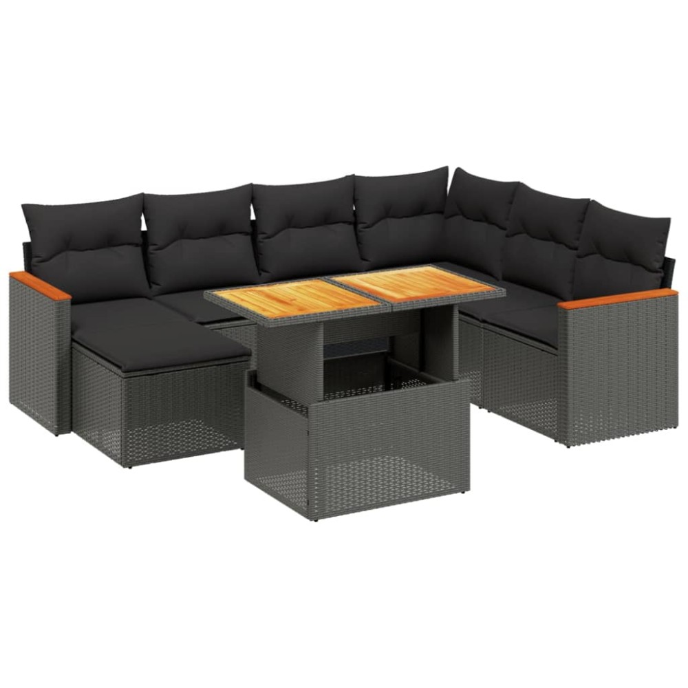 vidaXL Set mobilier de grădină cu perne, 8 piese, negru, poliratan