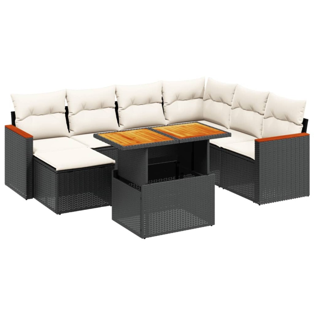 vidaXL Set mobilier de grădină cu perne, 8 piese, negru, poliratan