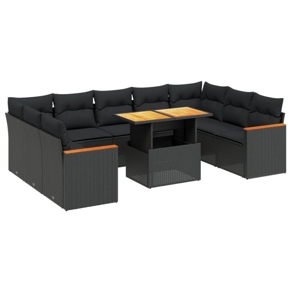 vidaXL Set canapele de grădină cu perne, 10 piese, negru, poliratan