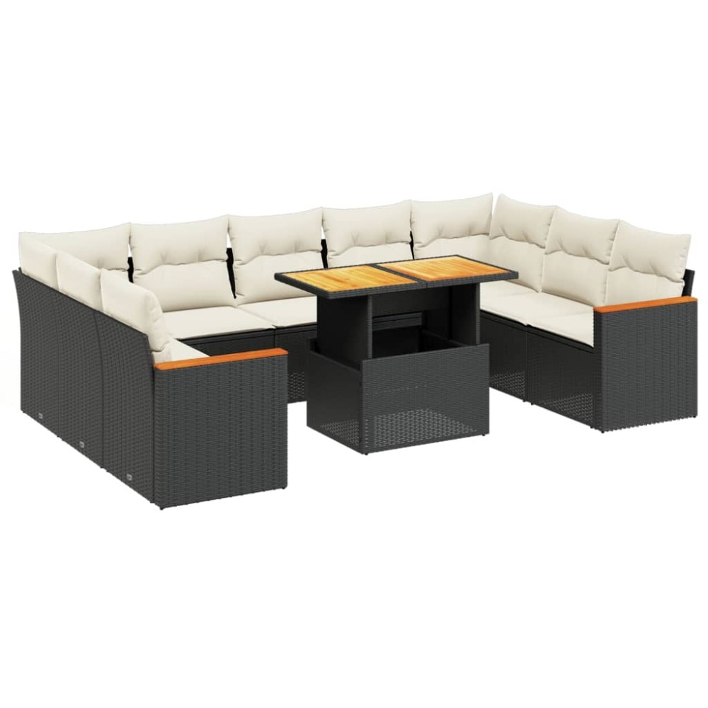 vidaXL Set canapele de grădină cu perne, 10 piese, negru, poliratan