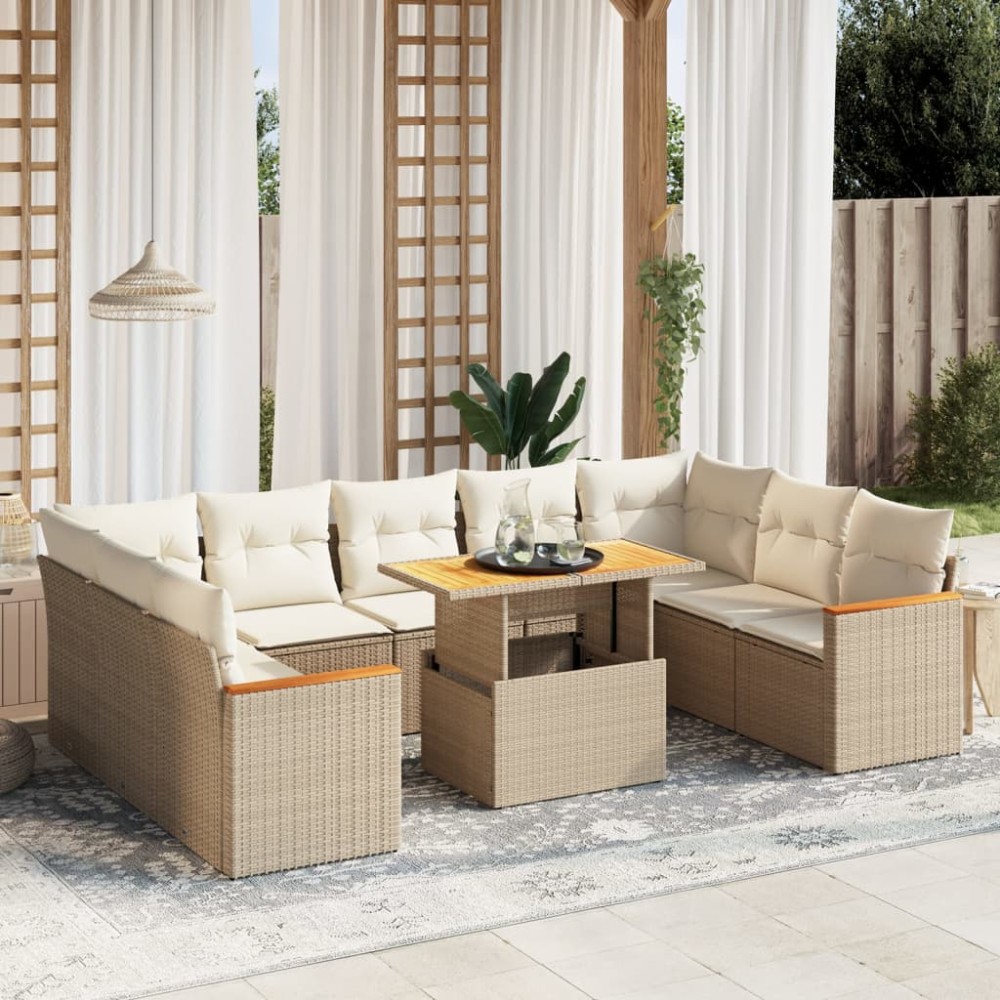 vidaXL Set canapele de grădină cu perne, 10 piese, bej, poliratan