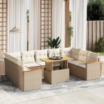 vidaXL Set canapele de grădină cu perne, 10 piese, bej, poliratan