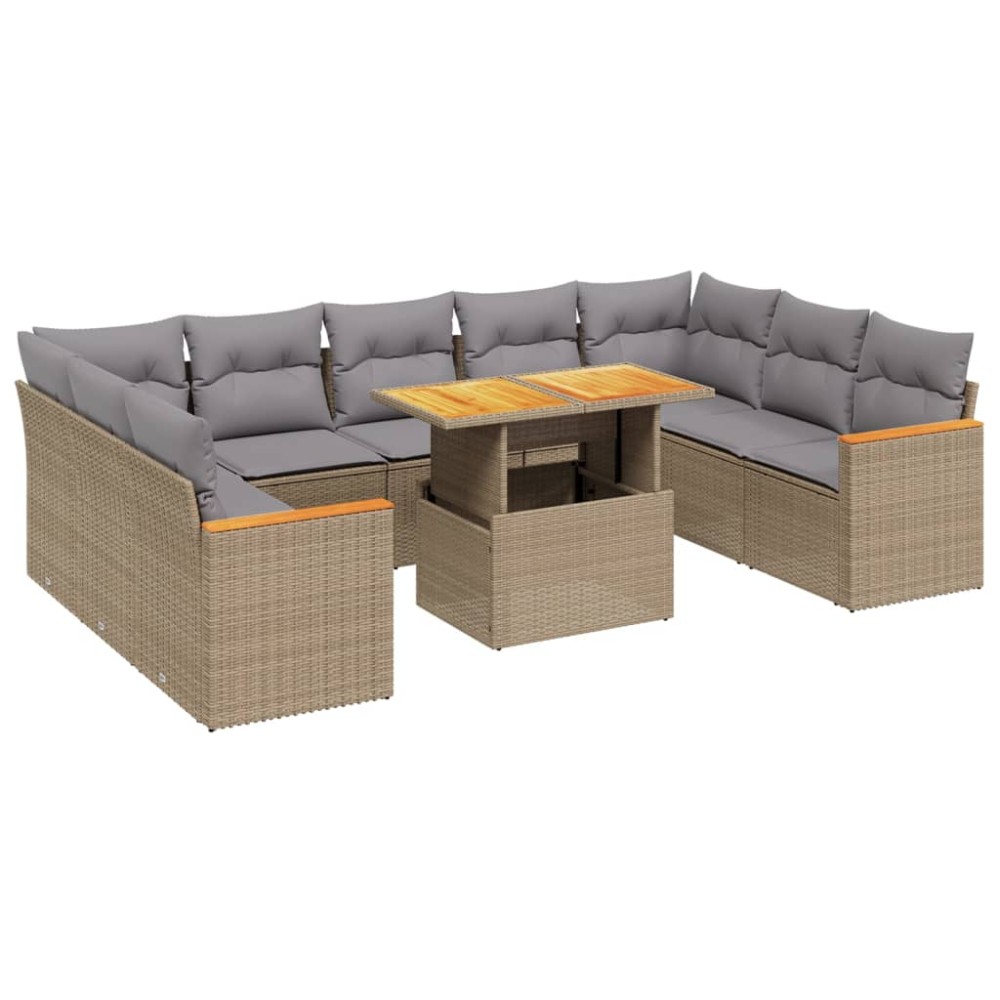 vidaXL Set canapele de grădină cu perne, 10 piese, bej, poliratan