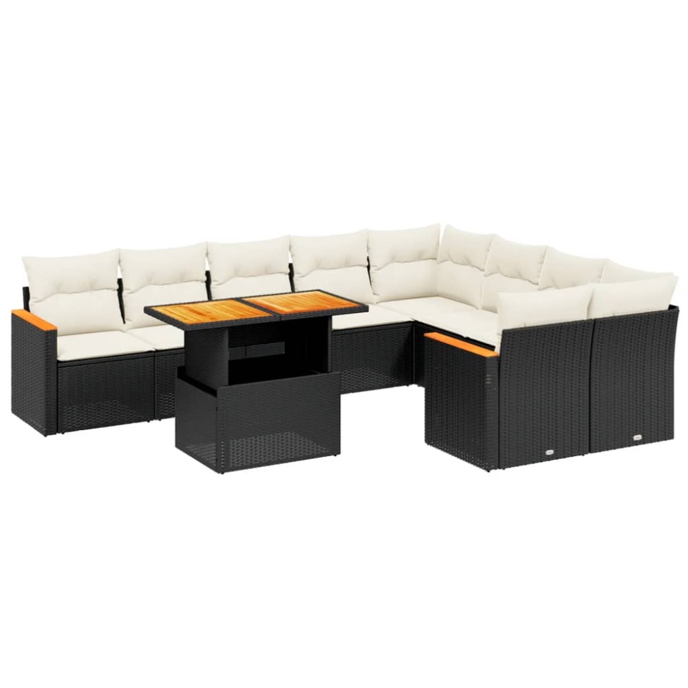 vidaXL Set canapele de grădină cu perne, 10 piese, negru, poliratan