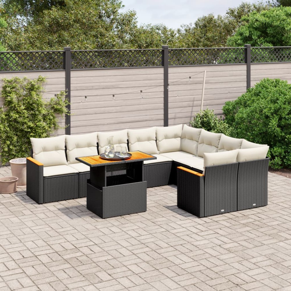 vidaXL Set canapele de grădină cu perne, 10 piese, negru, poliratan