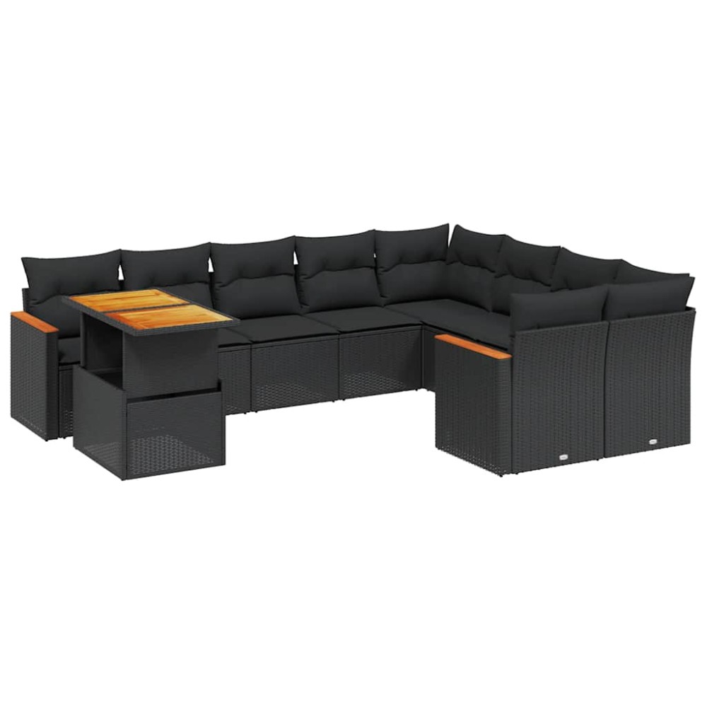 vidaXL Set canapele de grădină cu perne, 10 piese, negru, poliratan