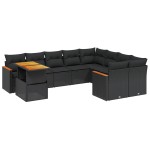 vidaXL Set canapele de grădină cu perne, 10 piese, negru, poliratan