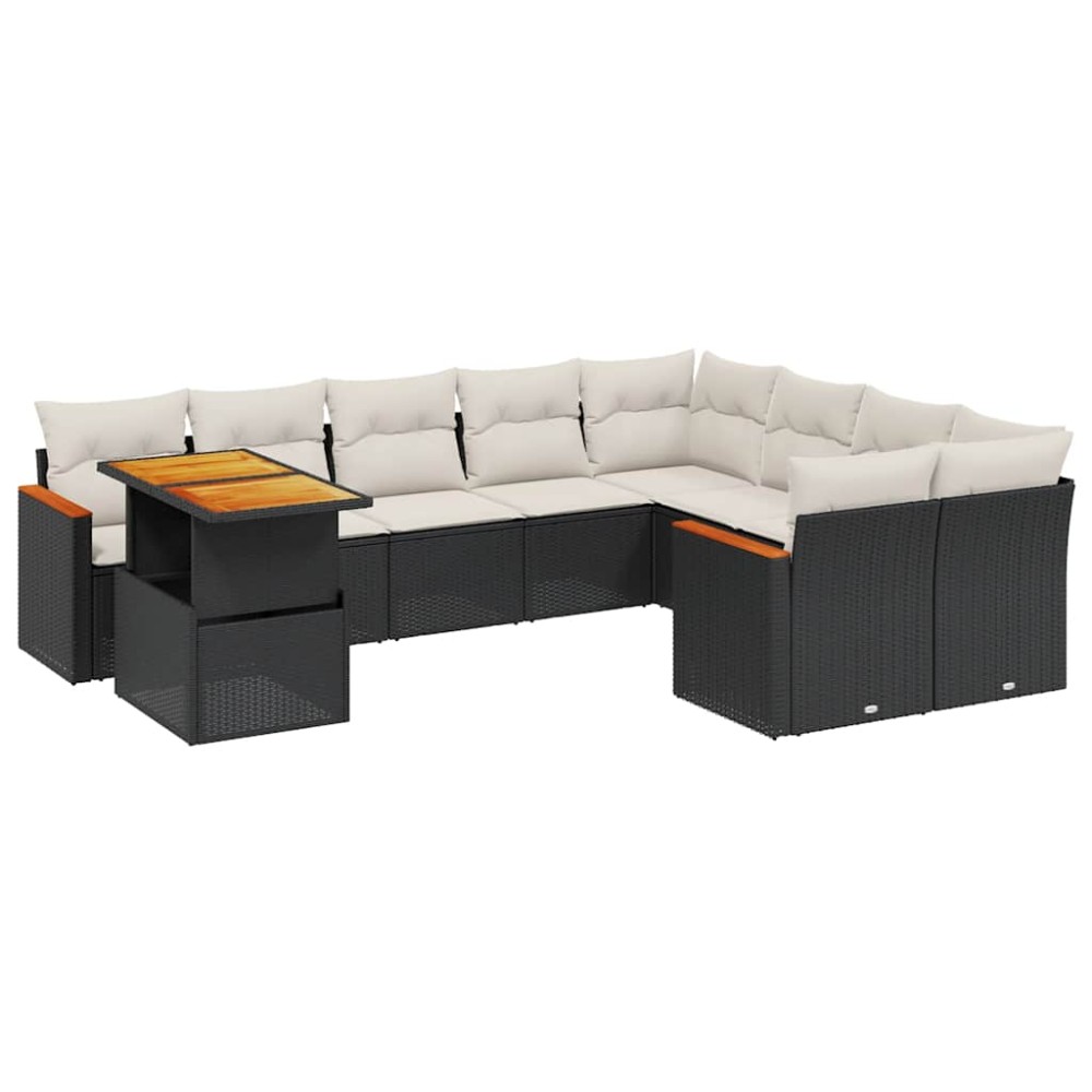 vidaXL Set canapele de grădină cu perne, 10 piese, negru, poliratan